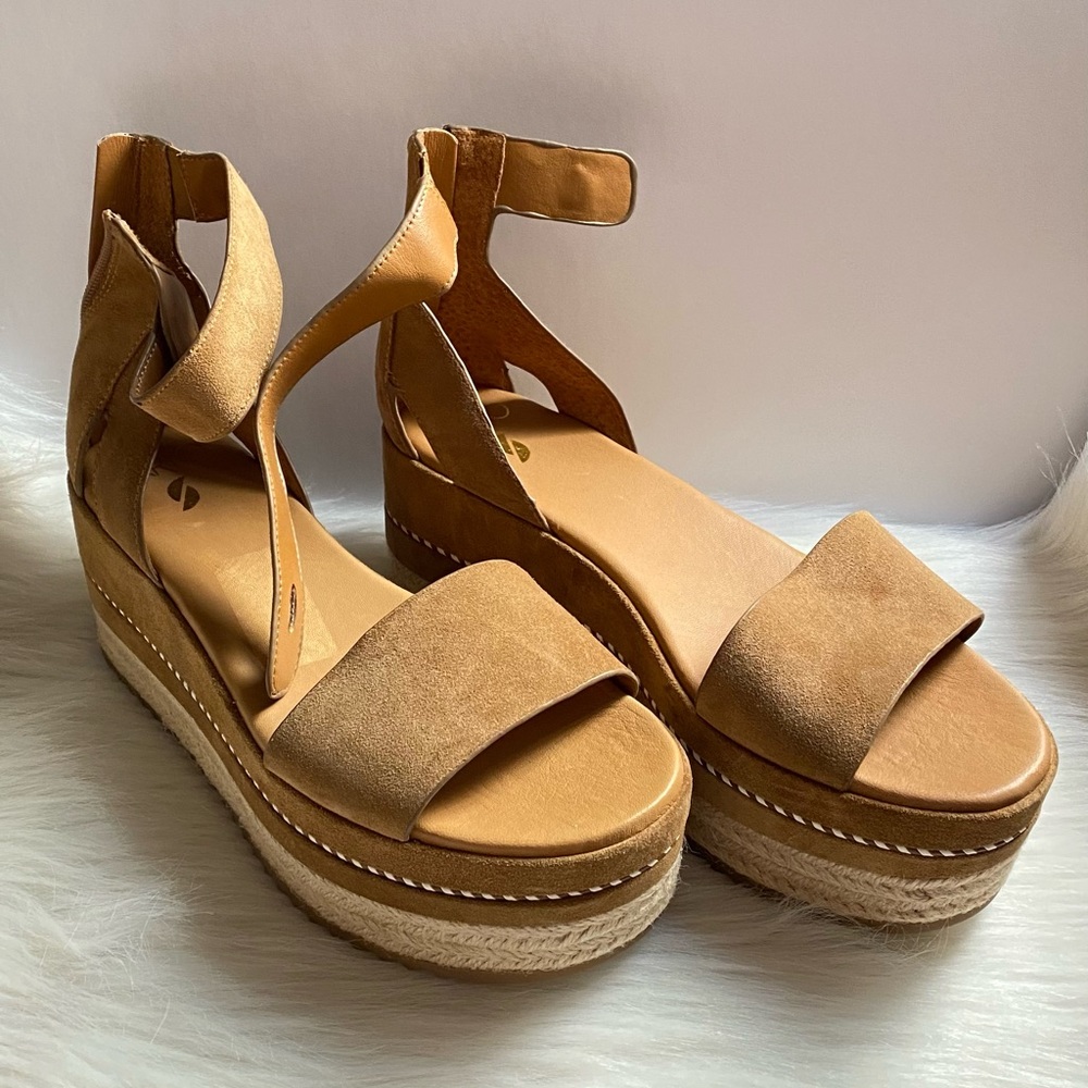 Franco Sarto Women’s Espadrille Wedge Open Toe Sandals Back Zipper SZ 10 M